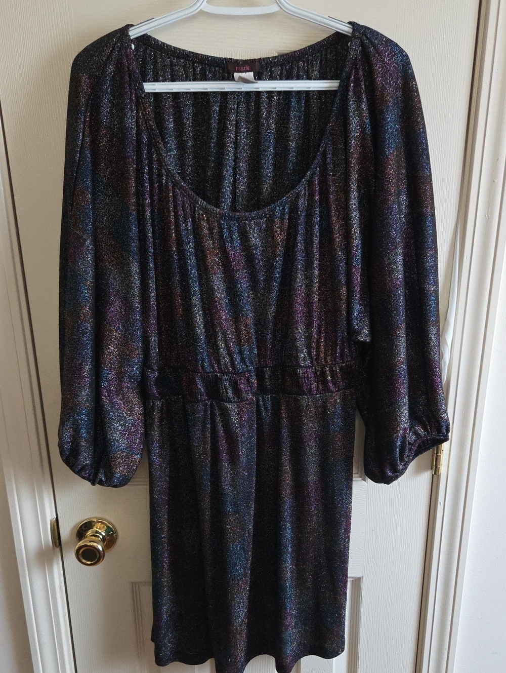 mark. Black Multi-Color Metallic Long Sleeve Scoop Neck Dress